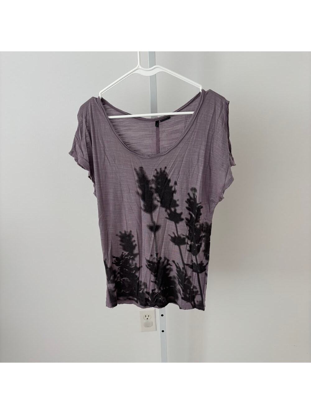 Stile Benetton Vintage EUC Women's Purple Knit Top Black Floral Design XS